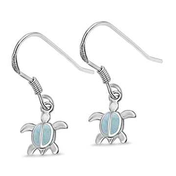 Drop Dangle Turtle Earrings Natural Larimar 925 Sterling Silver